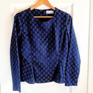 Estee Lauder Navy Jacquard Peplum Uniform Top